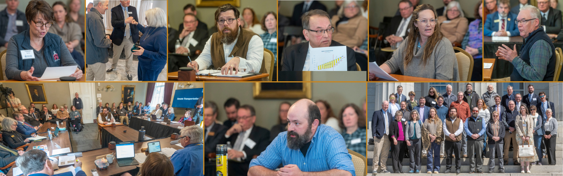 photo collage of all attendees, the Senate Transportation Committee hearing, and individuals who testified