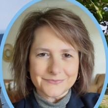 headshot of Joann superimposed on her photos of Ireland's Cliffs of Moher and Trim Castle