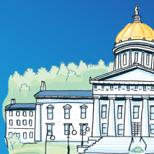 statehouse cartoon on blue background