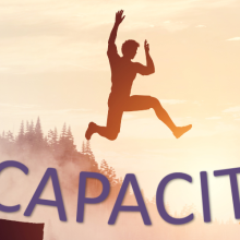 person jumping a gap between rocks bridged by the word "capacity"