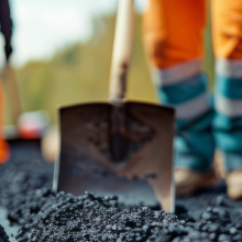 highway workers constructing asphalt pavement