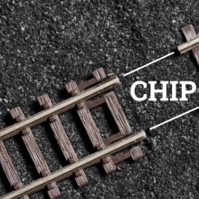 railroad track with gap filled by "CHIP"