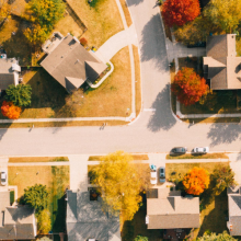 aerial view of road network in housing subdivision