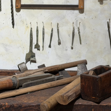 a workbench with woodworking tools