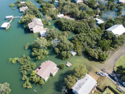 erial view of flooded homes