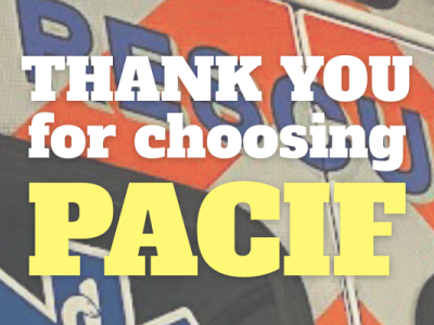 the words "Thank You for choosing PACIF" superimposed on photo of the back of a rescue vehicle