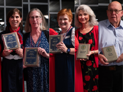 The five award winners. L-R: Georgette Wolf-Ludwig, Susan McNamara-Hill, Martie Betts, Lucrecia Wonsor, and Clyde Jenne