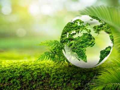 world globe with greenery