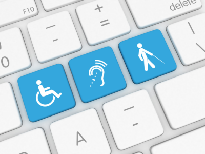 Computer keyboard with symbols representing disabilities