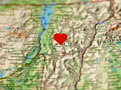map of Vermont with a graphic heart where Hancock is