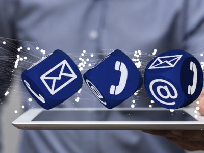 contact icons on blue dice