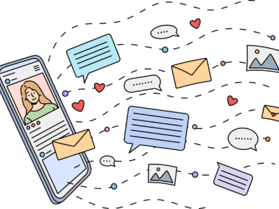 texts and emails flying out of a cell phone