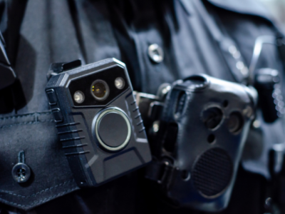 photo closeup of body-worn camera being worn 