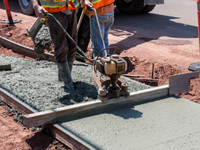 person constructing a concrete sidewalk