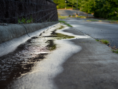 stormwater running down a street