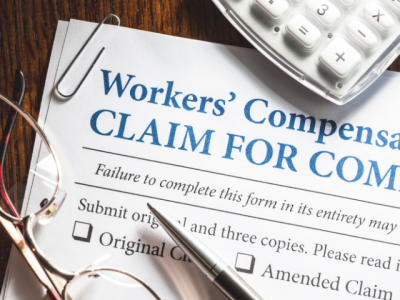 Photo of desktop with blank workers' compensation claim form