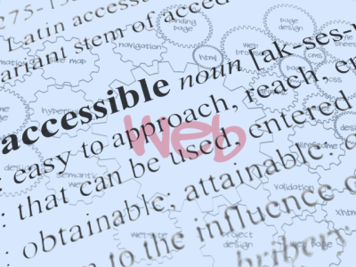 definition of accessible superimposed on a thoughts diagram of website components