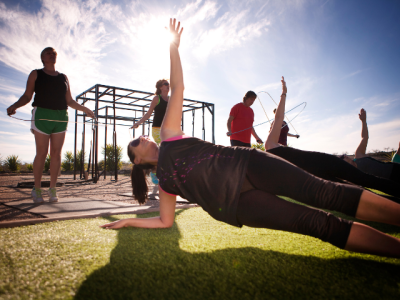 women exercising in a park