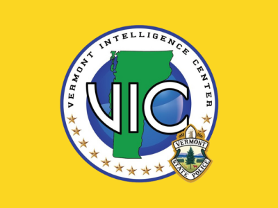 logo of the Vermont Intelligence Center with a small Vermont State Police logo alongside it