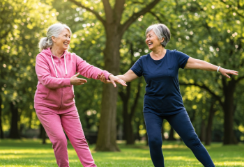 two women exercising in a park