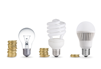 photo of incandescent, fluorescent, and LED lightbulbs