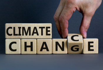 Hand turning wooden block to make "Climate Change" read "Climate Chance"