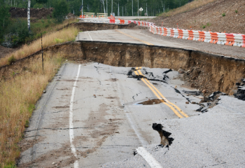 road with subsidence holes