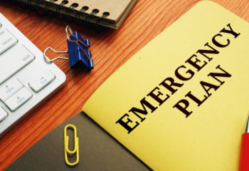 desk surface with emergency plan