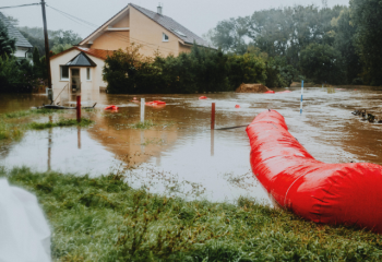 flood barrier along river