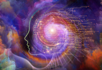 face profile outline overlaid with system diagram