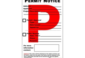 permit notice poster with big red "P" and permit information