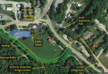 arial photo with callouts showing planned improvements to a recreation area