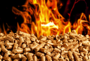 wood pellets in front of a fire
