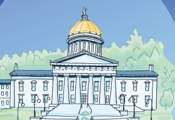 statehouse cartoon on blue background