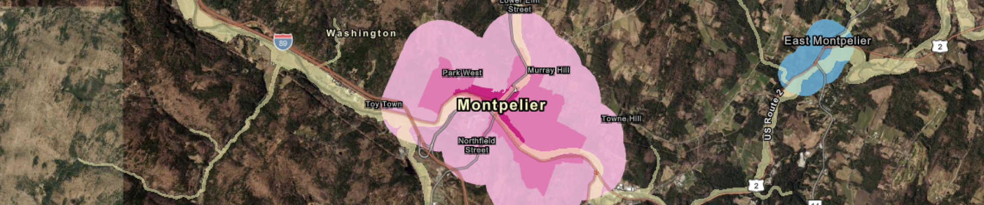 map with color bands of different shading