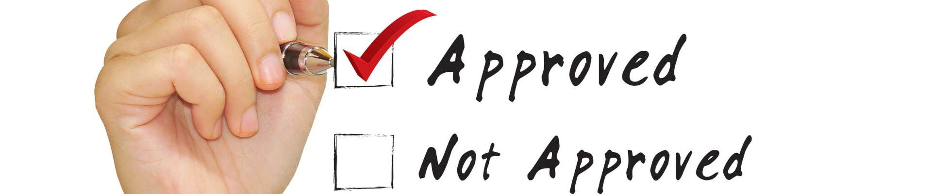 hand with marker checking a box next to "approved"