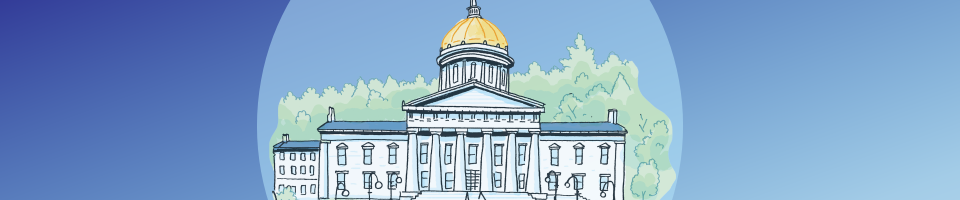 statehouse cartoon on blue background
