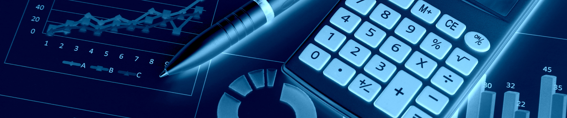 calculator and graphs on in blue tones