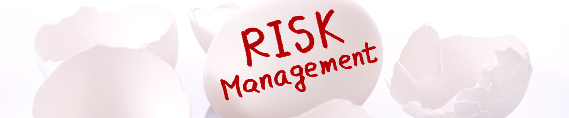 Risk management. Egg and broken egg shells on white background.