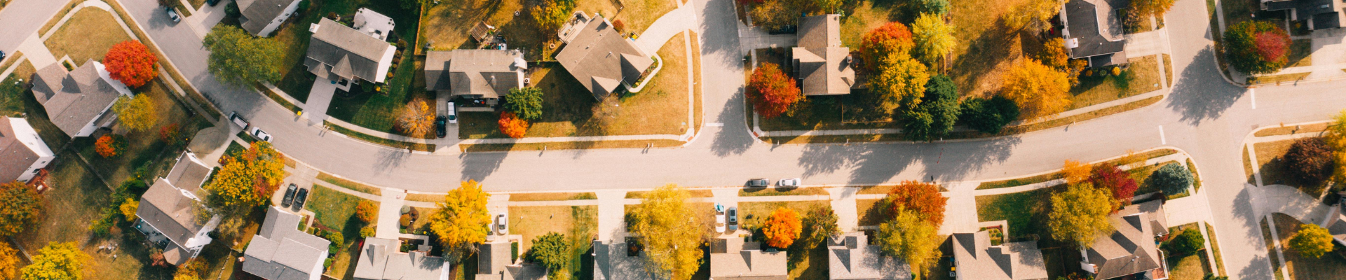 aerial view of road network in housing subdivision