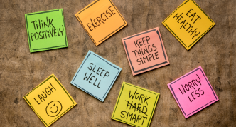 photo of sticky notes saying keep things simple, sleep more, worry less, etc.