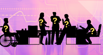 graphic silhouette of five people at a table