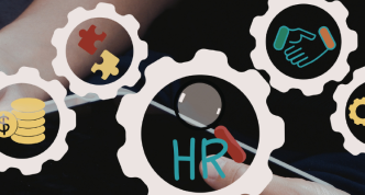 HR-related icons in cog-edged circles (to look like gears)
