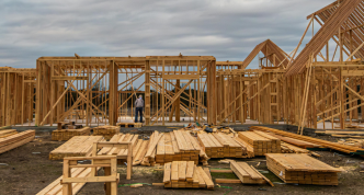 stud walls of a building under construction