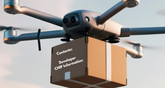 drone delivering package in sky