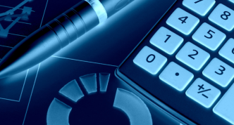 calculator and graphs on in blue tones