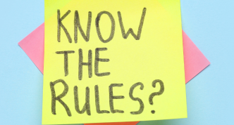 sticky note reading "Know the Rules?"