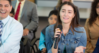 Image public meeting audience member on mic