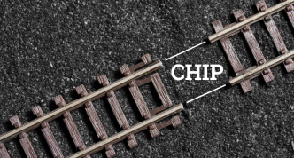 railroad track with gap filled by "CHIP"