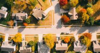 aerial view of road network in housing subdivision